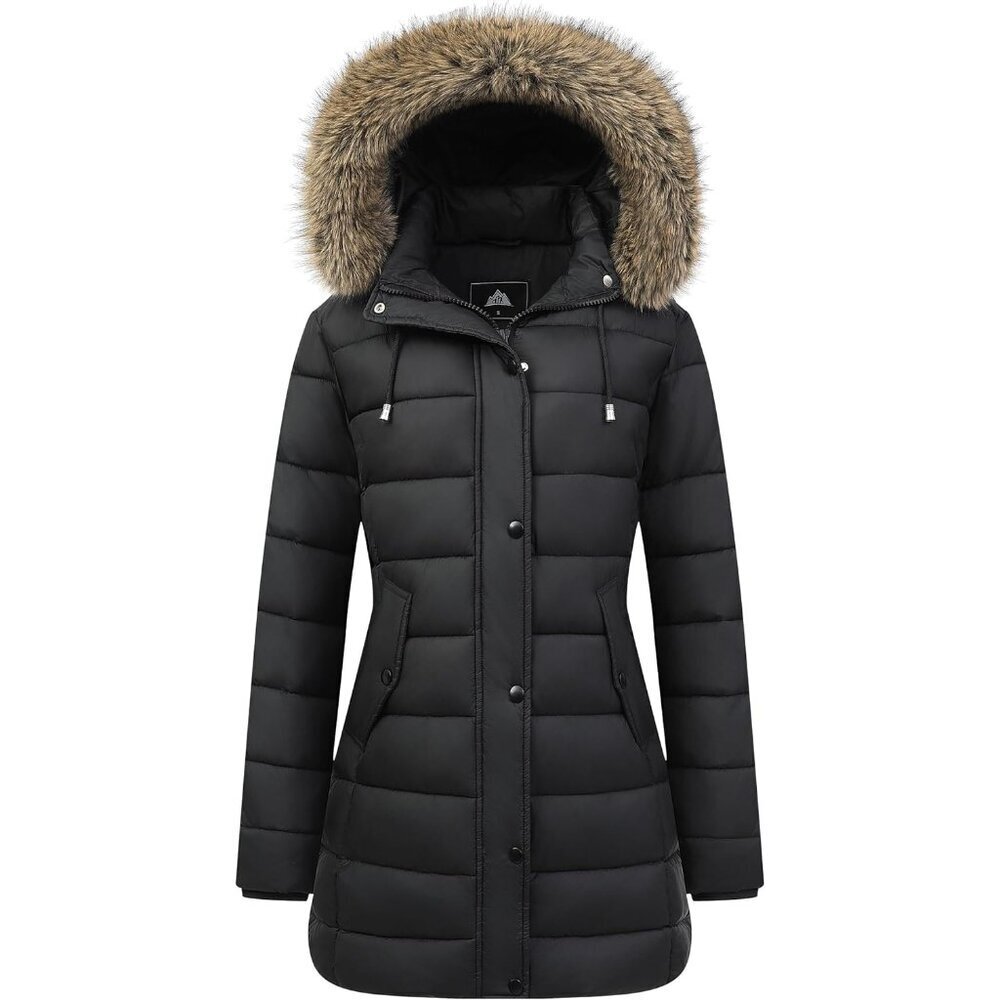 Winter Black Thickened Down Jacket Warm Long Puffer Coat Waterproof Parka